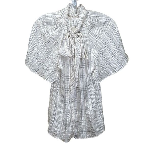 REBECCA TAYLOR - “Jules” Plaid Short-Sleeve Silk Blouse - Size 6, White, Black - Picture 7 of 17